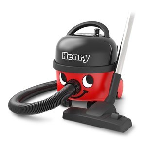 Red Henry hoover with hose