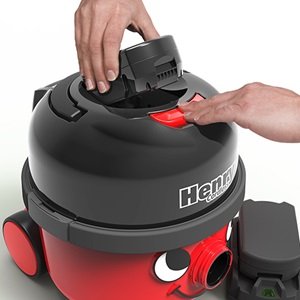 Inserting battery into Henry cordless