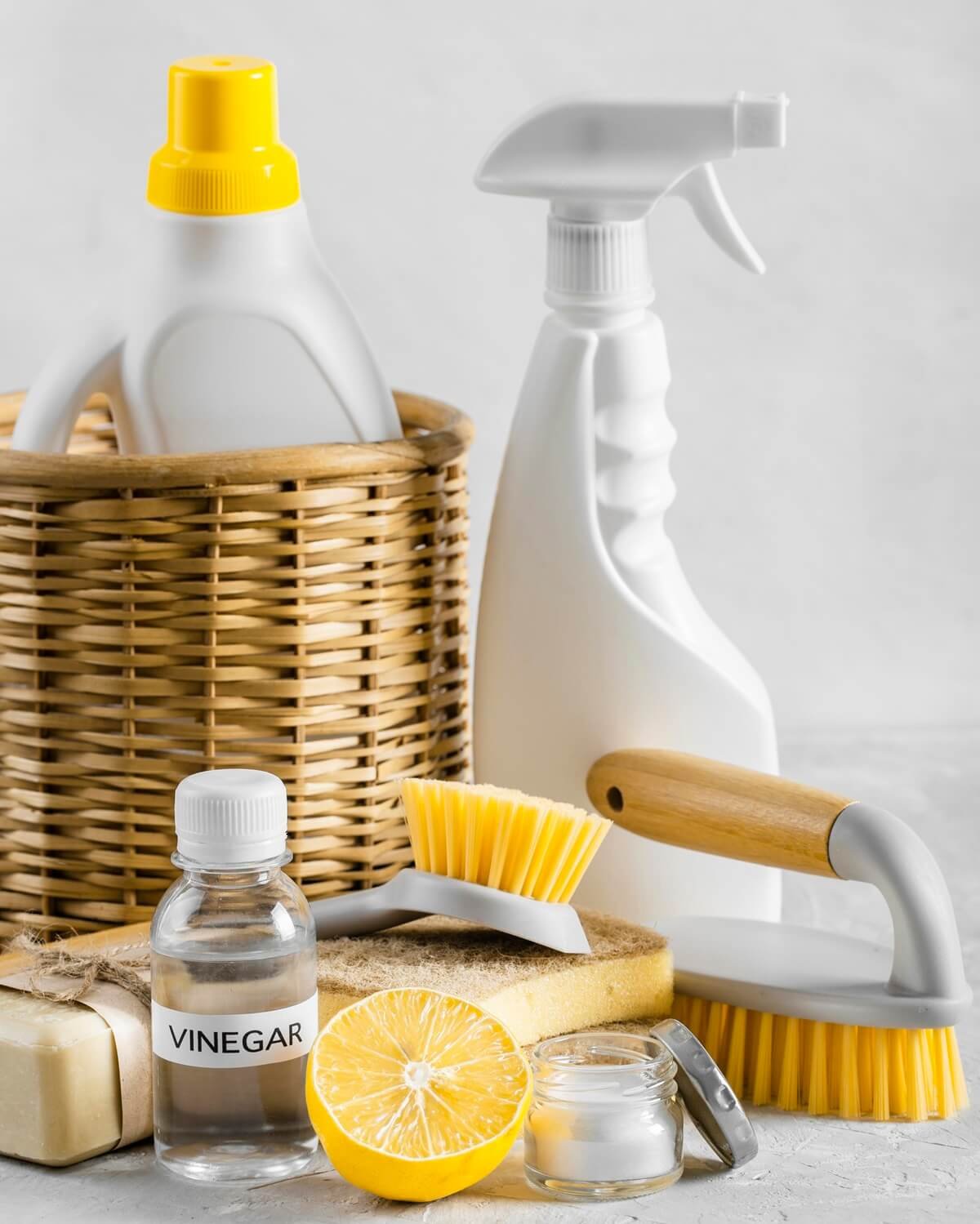 Vinegar in a spray bottle ready to be used for carpet cleaning